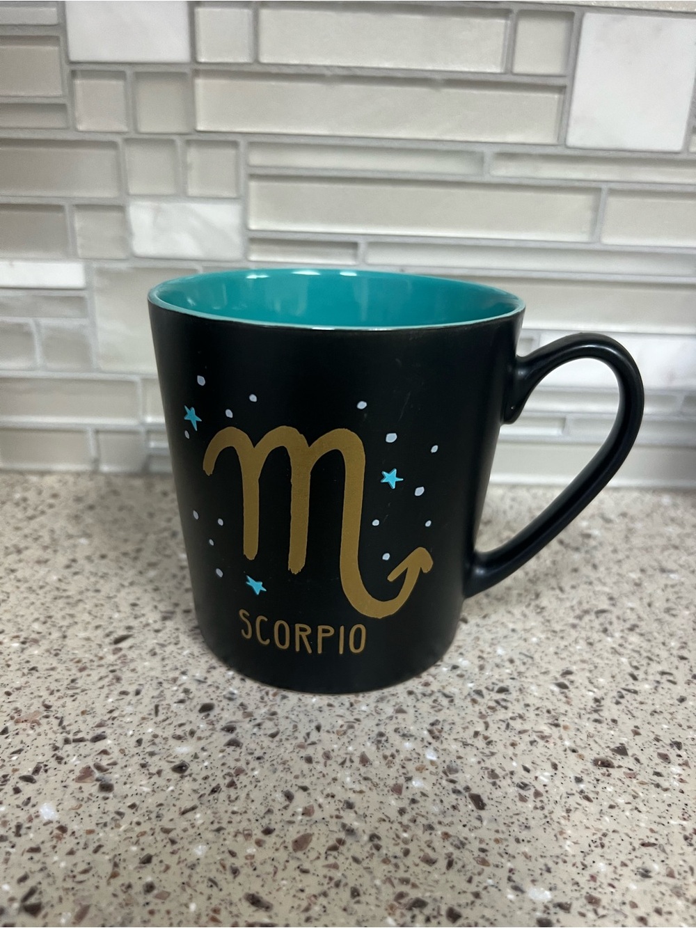Scorpio Zodiac Ceramic Coffee Mug - Black with Teal Interior